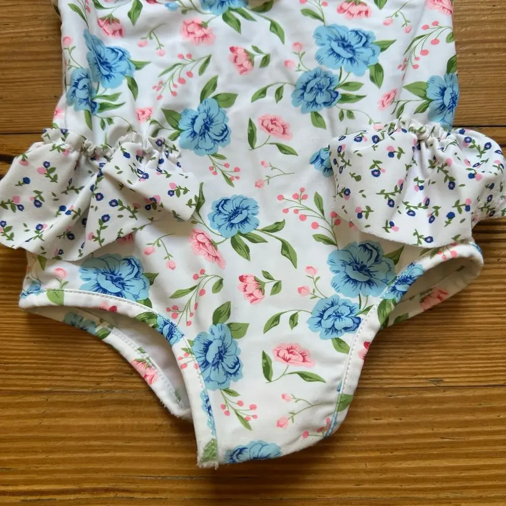 Mudpie Baby‎ white floral halter ruffle one piece swimsuit SIZE 12M